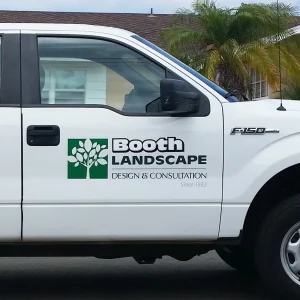 custom vinyl lettering for a landscaping company on the side door of a truck