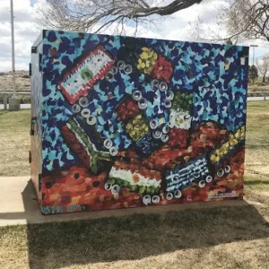 a electrical box wrapped with colourful printed vinyl